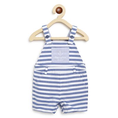 Boys White & Blue Short Woven Dungaree